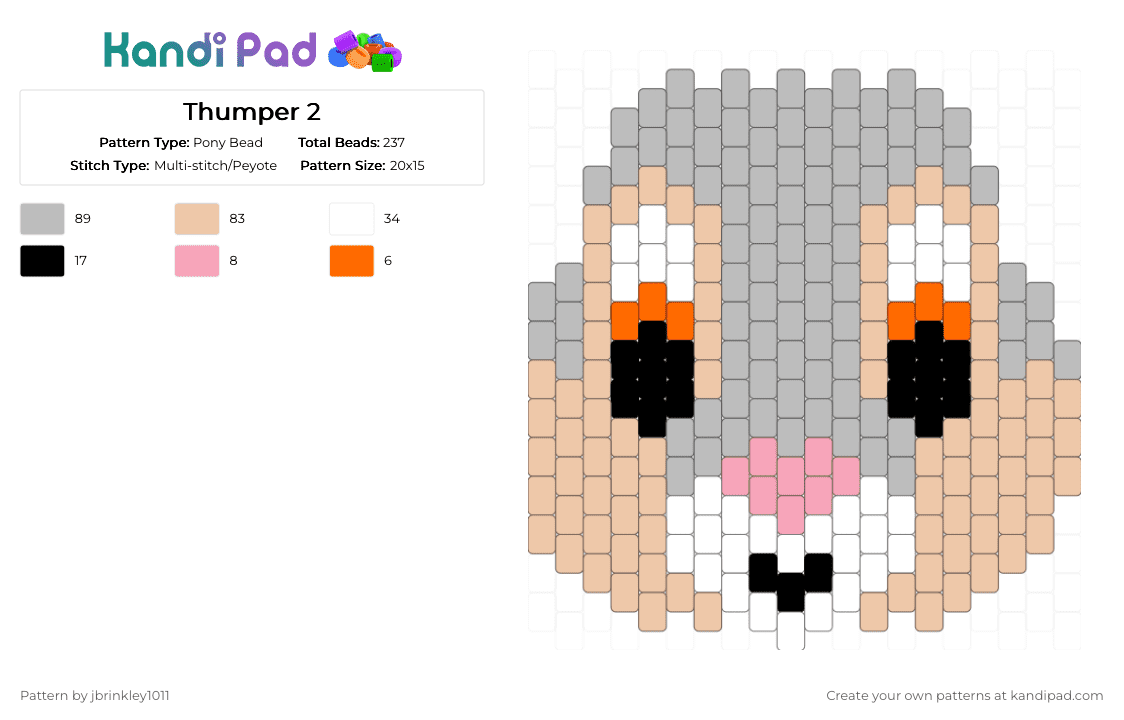 Thumper 2 - Pony Bead Pattern by jbrinkley1011 on Kandi Pad - beige