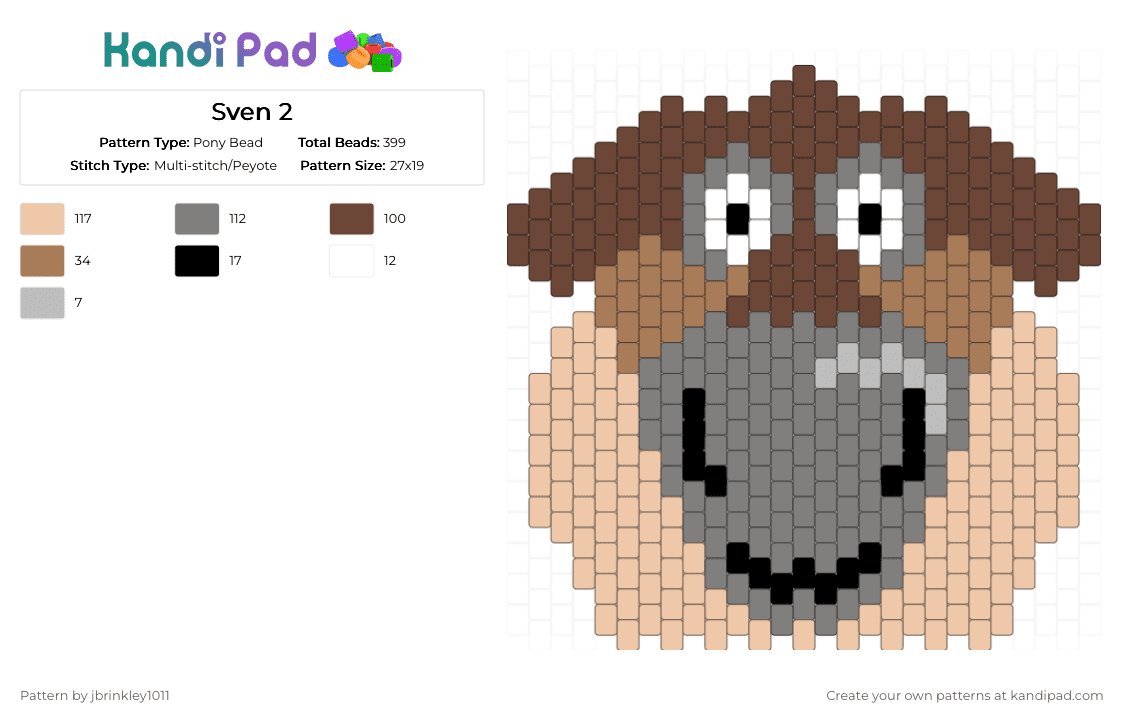 Sven 2 - Pony Bead Pattern by jbrinkley1011 on Kandi Pad - brown,gray,beige