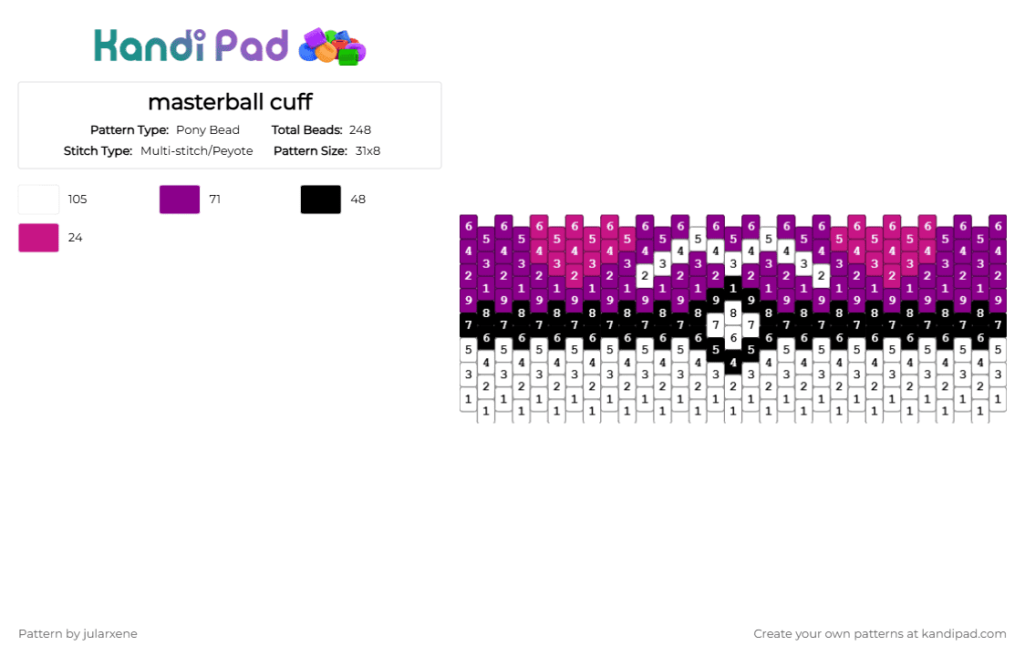 masterball cuff - Pony Bead Pattern by jularxene on Kandi Pad - pink,white