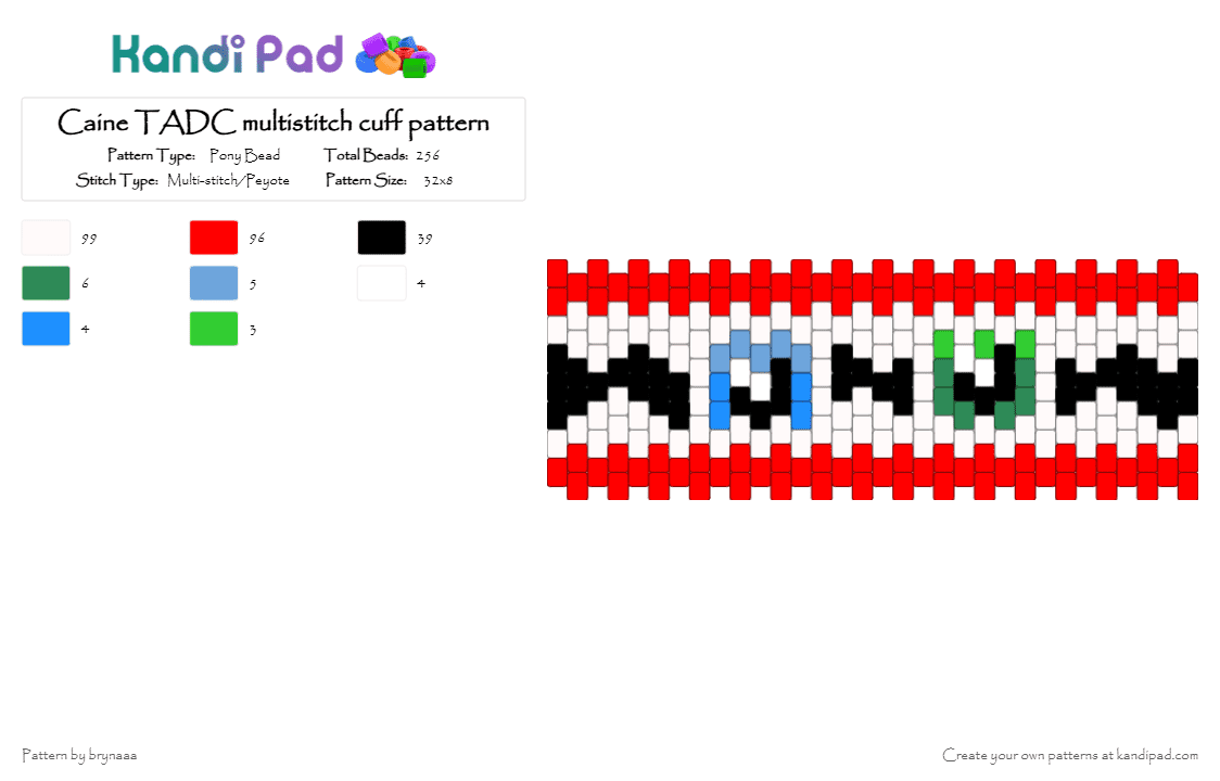 Caine TADC multistitch cuff pattern - Pony Bead Pattern by brynaaa on Kandi Pad - red