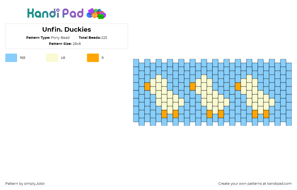 Unfin. Duckies - Pony Bead Pattern by simply_tobii on Kandi Pad - ducks,birds,animal,cute,cuff,adorable,playful,nature,yellow,light blue