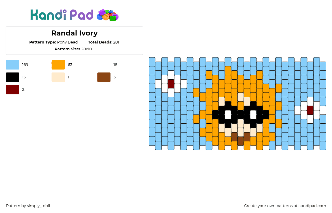 Randal Ivory - Pony Bead Pattern by simply_tobii on Kandi Pad - randal ivory,ranfren,character,comics,cuff,playful,colorful,yellow,blue