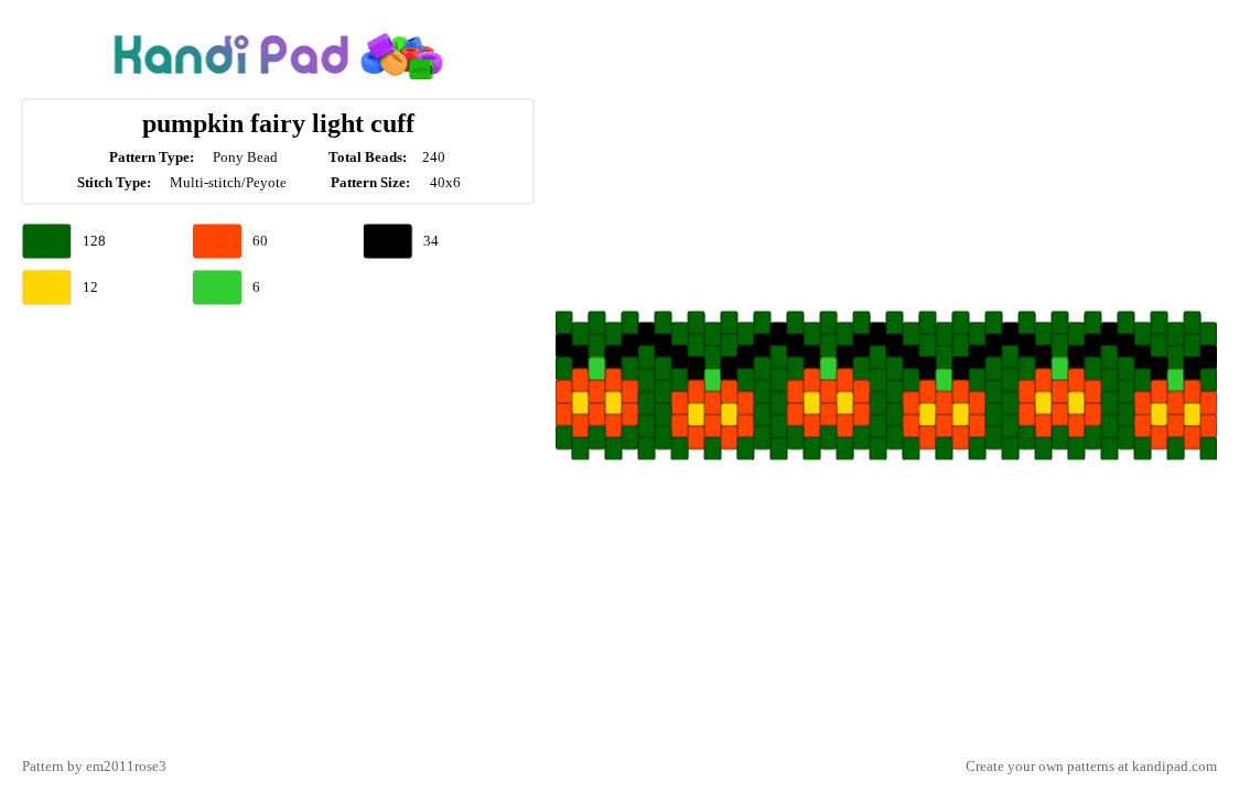 pumpkin fairy light cuff - Pony Bead Pattern by em2011rose3 on Kandi Pad - green
