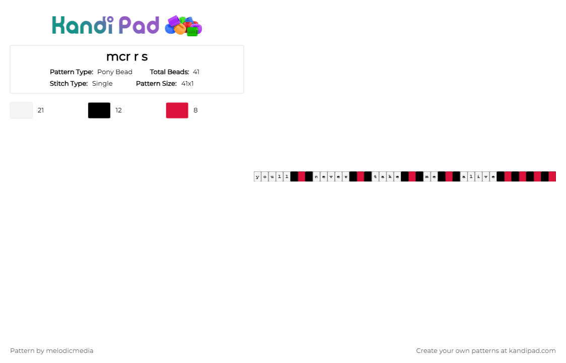 mcr r s - Pony Bead Pattern by melodicmedia on Kandi Pad - red, white