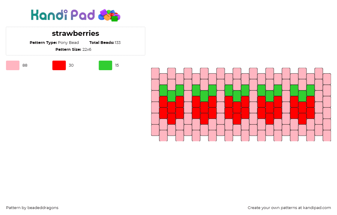 strawberries - Pony Bead Pattern by beadeddragons on Kandi Pad - strawberries,fruit,food,cuff,summer,sweet,nature,harvest,red,pink