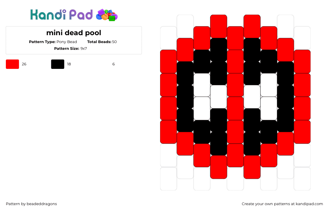 mini dead pool - Pony Bead Pattern by beadeddragons on Kandi Pad - deadpool,marvel,superhero,comic,red,white,black