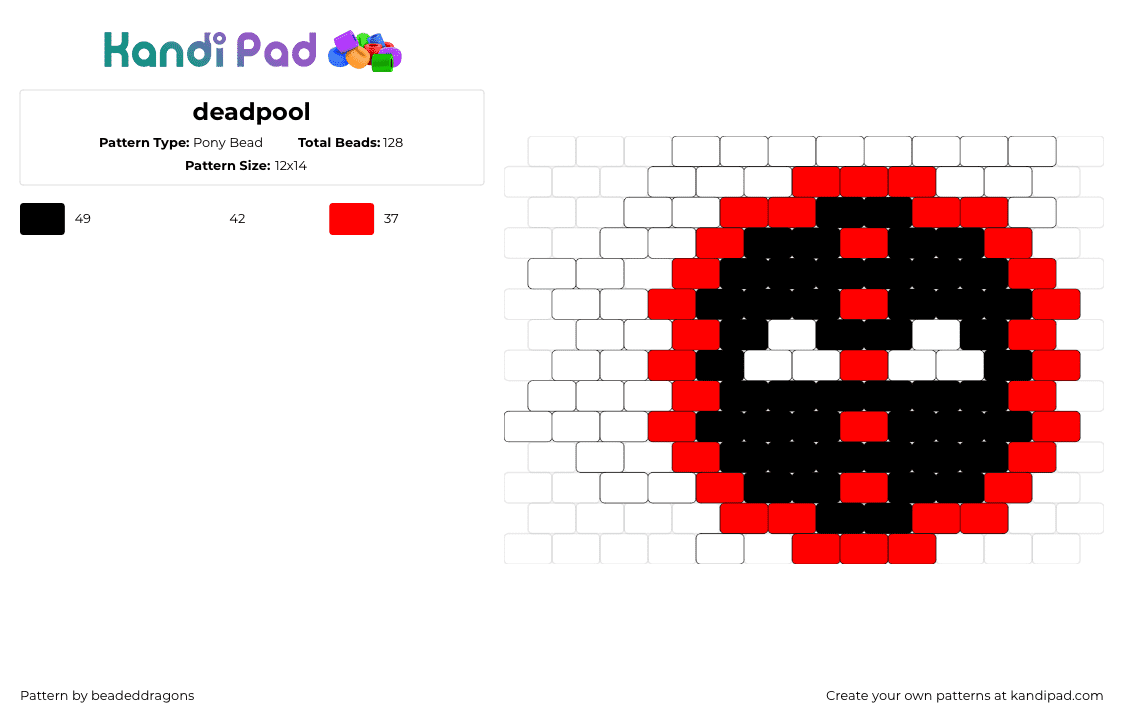 deadpool - Pony Bead Pattern by beadeddragons on Kandi Pad - deadpool,logo,marvel,superhero,comic,red,black