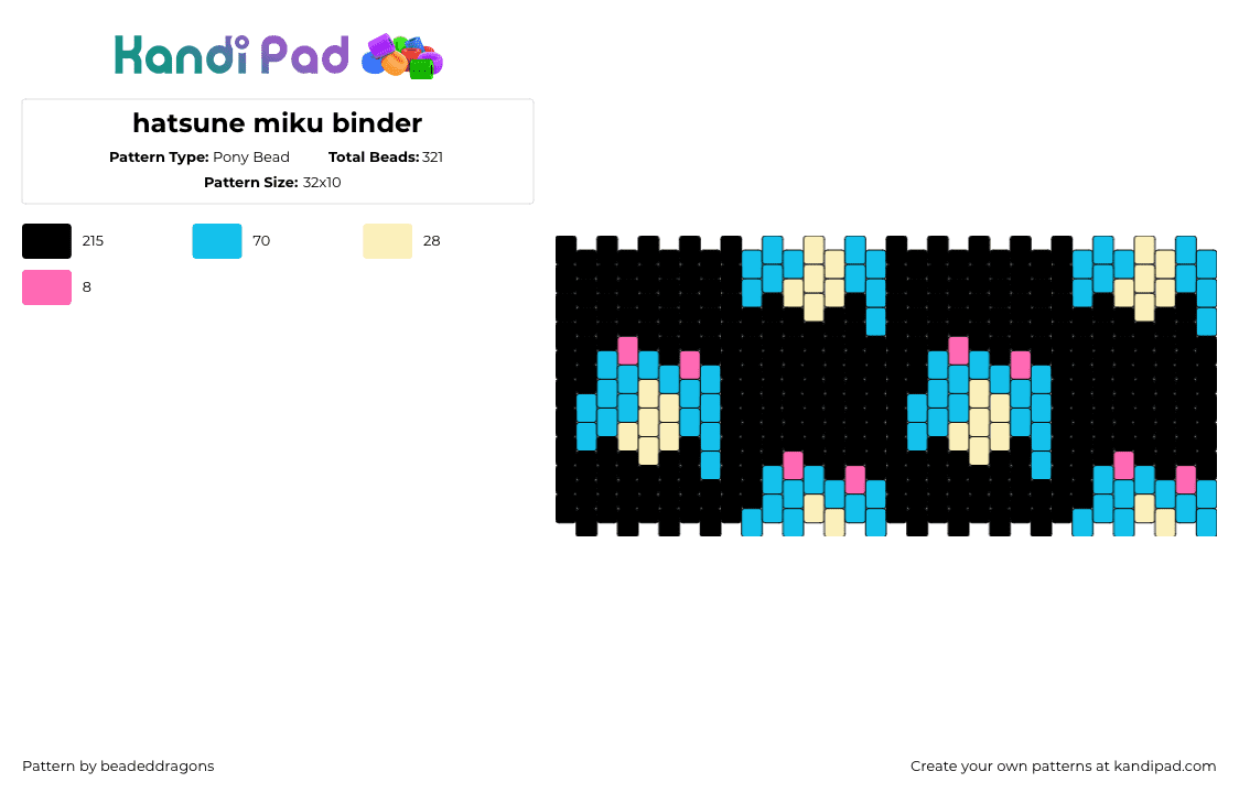 hatsune miku binder - Pony Bead Pattern by beadeddragons on Kandi Pad - 