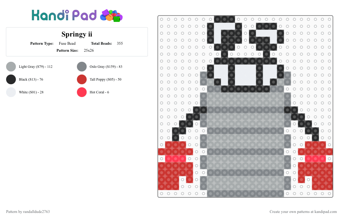 Springy ii - Fuse Bead Pattern by randalldude2763 on Kandi Pad - gray,inanimate insanity,ii,springy ii,springtastic