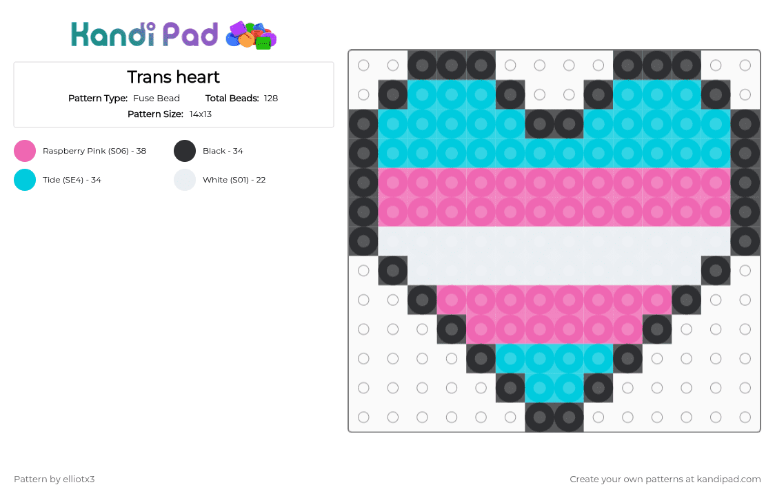 Trans heart - Fuse Bead Pattern by elliotx3 on Kandi Pad - light blue,pink