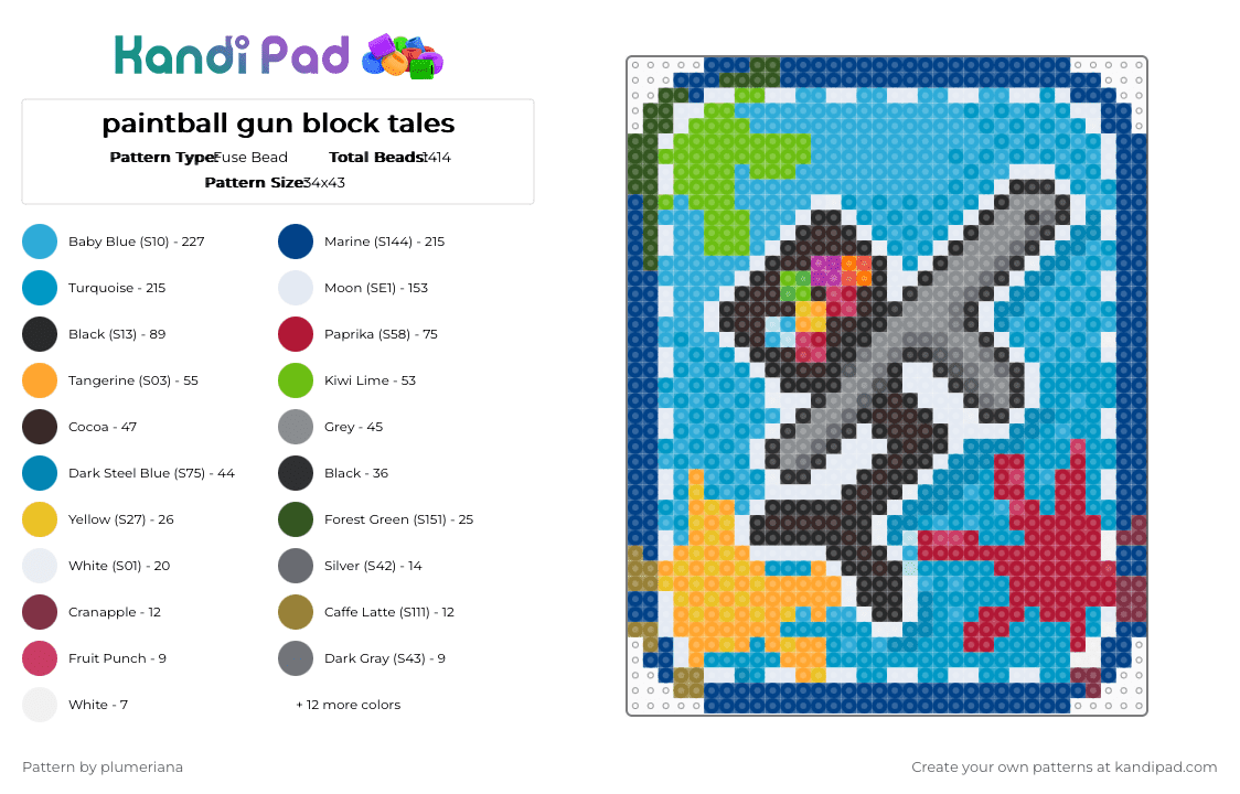 paintball gun block tales - Fuse Bead Pattern by plumeriana on Kandi Pad - blue,light blue