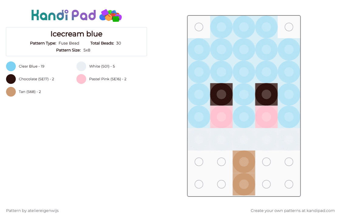 Icecream blue - Fuse Bead Pattern by ateliereigenwijs on Kandi Pad - light blue