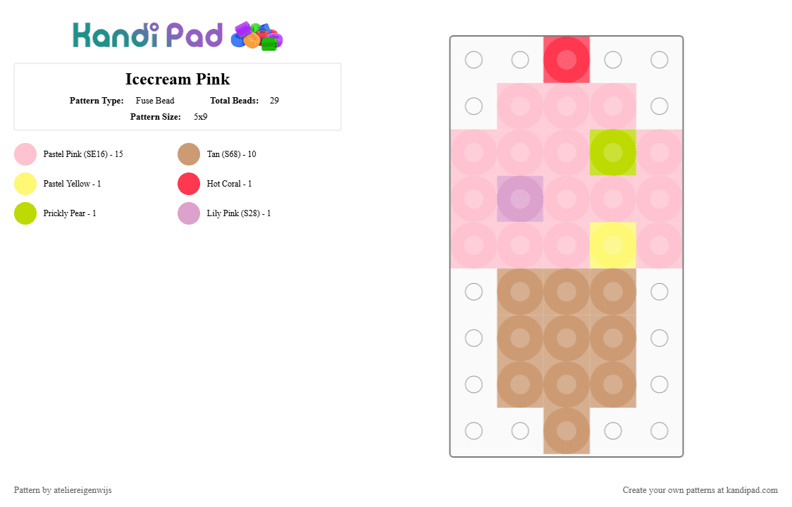 Icecream Pink - Fuse Bead Pattern by ateliereigenwijs on Kandi Pad - pink,beige