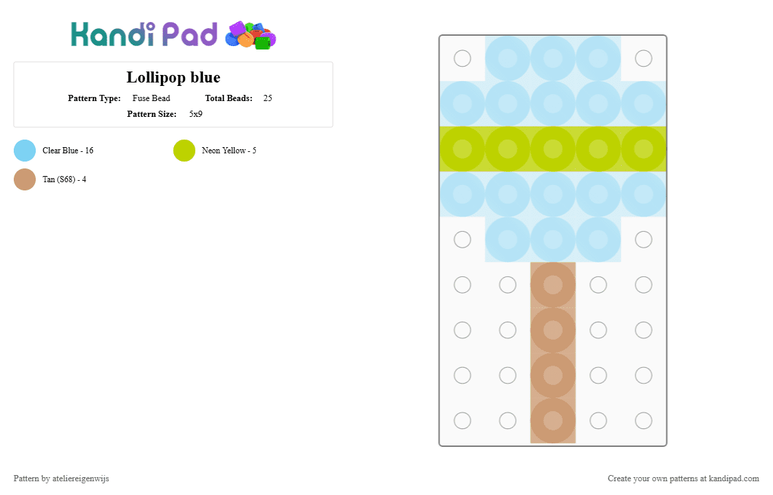 Lollipop blue - Fuse Bead Pattern by ateliereigenwijs on Kandi Pad - light blue