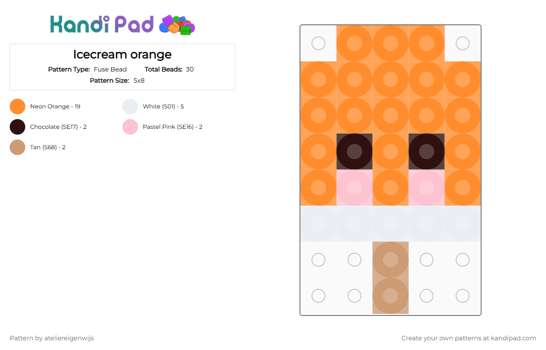 Icecream orange - Fuse Bead Pattern by ateliereigenwijs on Kandi Pad - orange