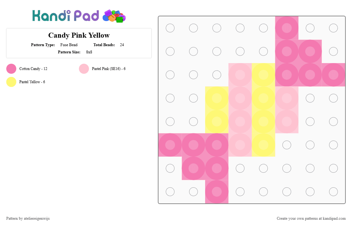 Candy Pink Yellow - Fuse Bead Pattern by ateliereigenwijs on Kandi Pad - pink