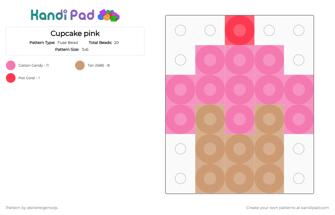 Cupcake pink - Fuse Bead Pattern by ateliereigenwijs on Kandi Pad - beige,pink