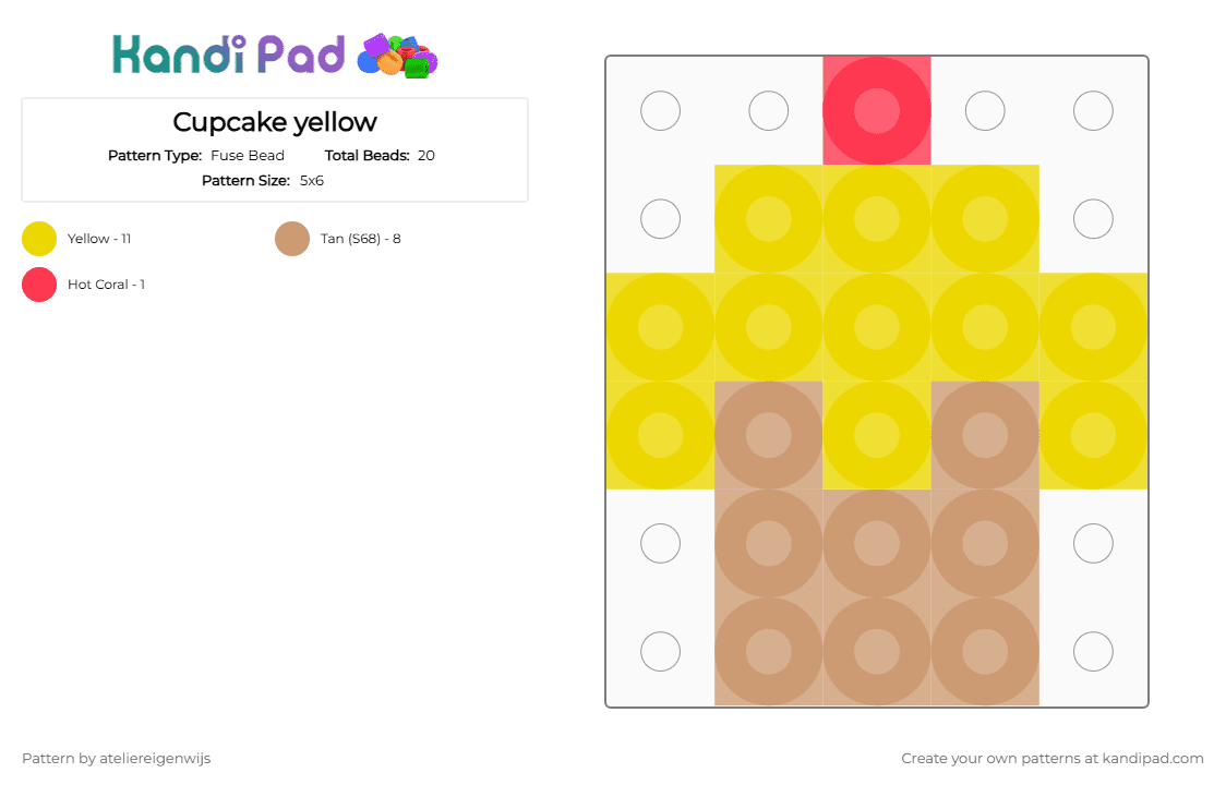 Cupcake yellow - Fuse Bead Pattern by ateliereigenwijs on Kandi Pad - beige,yellow