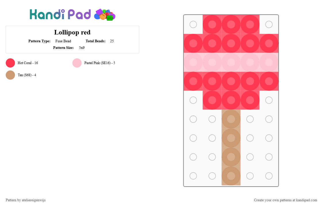 Lollipop red - Fuse Bead Pattern by ateliereigenwijs on Kandi Pad - red