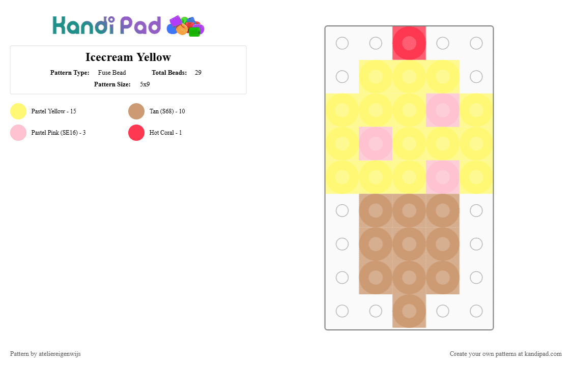 Icecream Yellow - Fuse Bead Pattern by ateliereigenwijs on Kandi Pad - yellow,beige