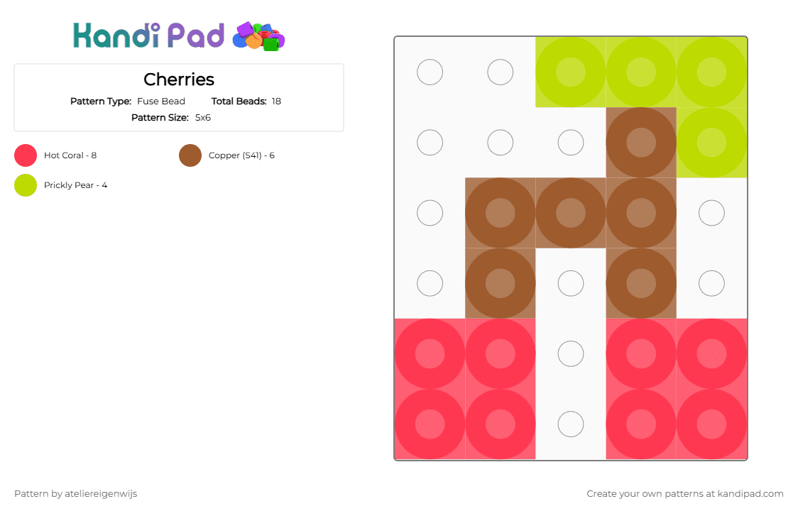 Cherries - Fuse Bead Pattern by ateliereigenwijs on Kandi Pad - red,tan