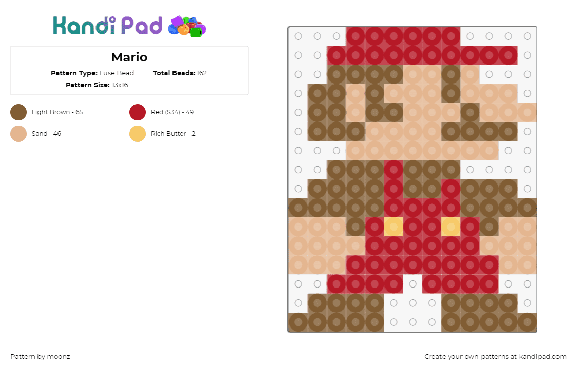 Mario - Fuse Bead Pattern by moonz on Kandi Pad - mario,nintendo,character,classic,video game,red,brown,tan