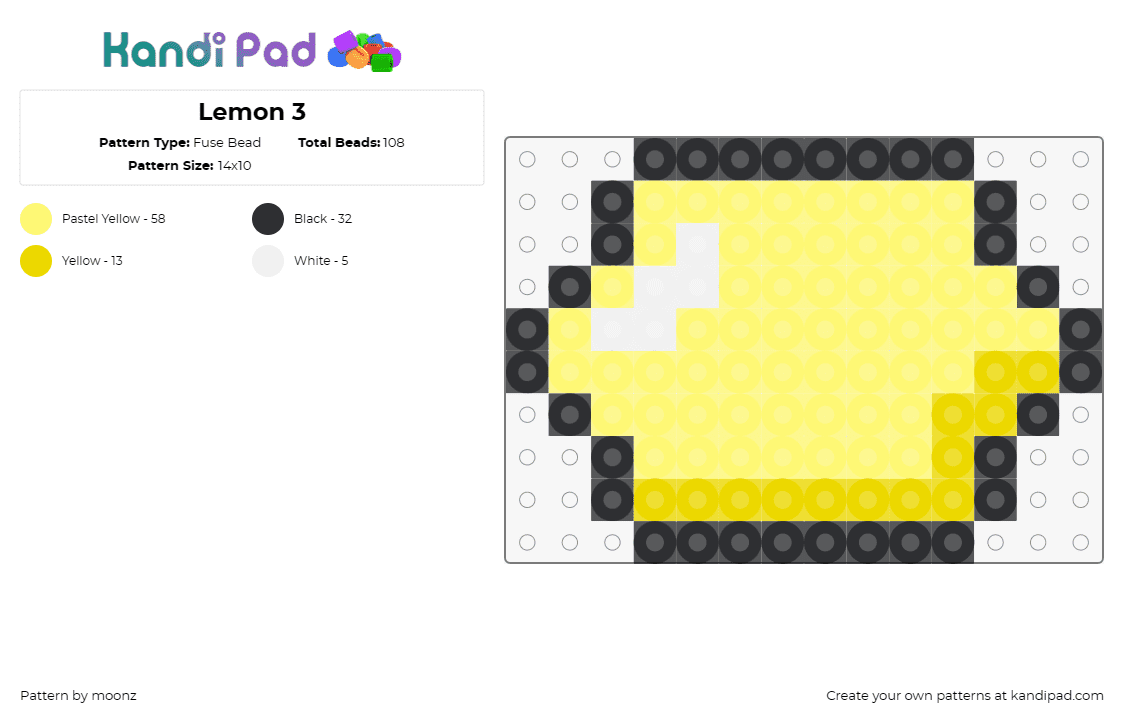 Lemon 3 - Fuse Bead Pattern by moonz on Kandi Pad - lemon,citrus,fruit,food,summer,yellow