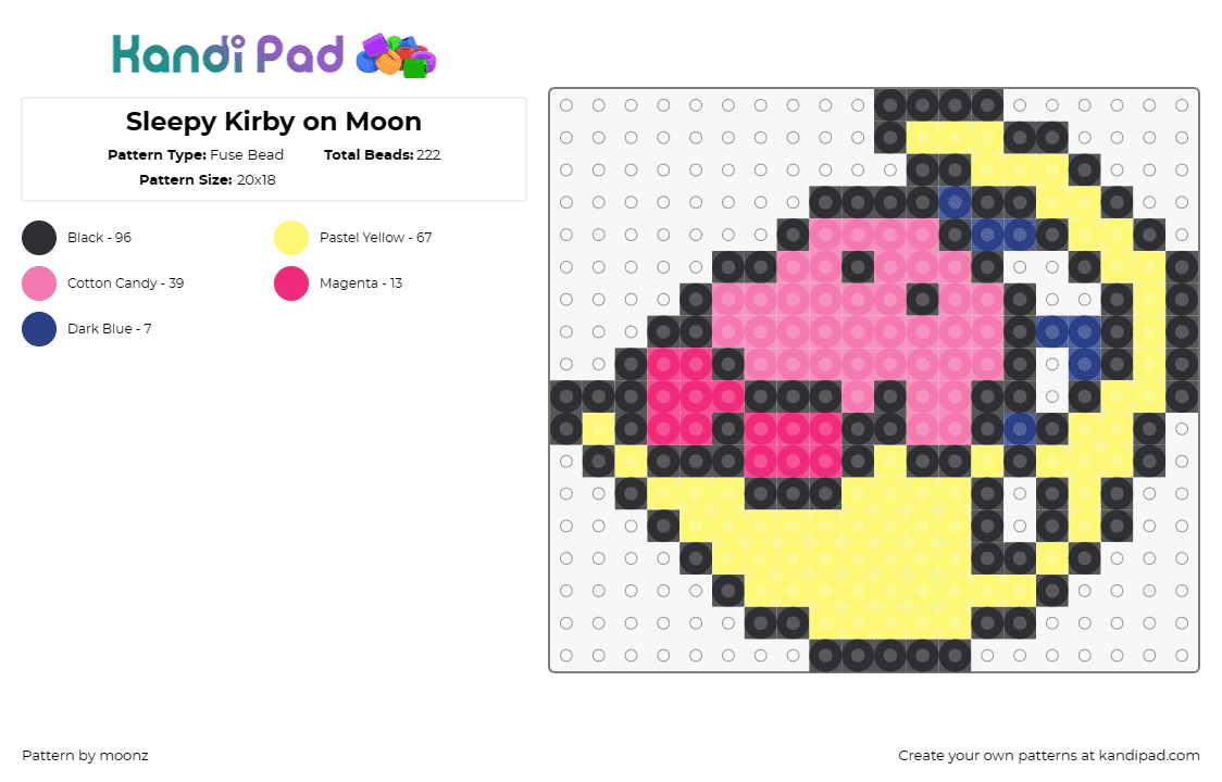 Sleepy Kirby on Moon - Fuse Bead Pattern by moonz on Kandi Pad - kirby,moon,sleepy,night,nintendo,cute,character,video game,pink,yellow