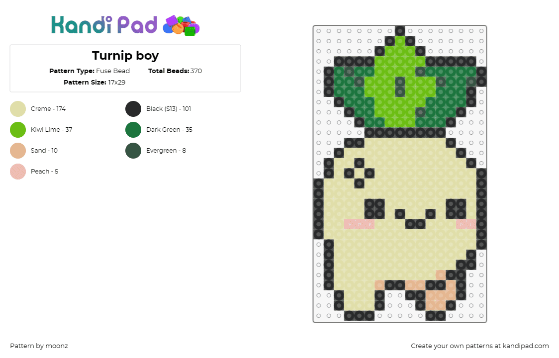 Turnip boy - Fuse Bead Pattern by moonz on Kandi Pad - turnip boy,character,video game,vegetable,happy,smile,yellow,green,beige