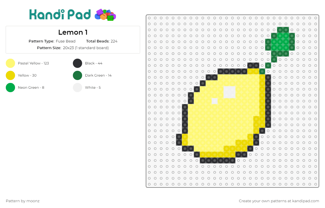 Lemon 1 - Fuse Bead Pattern by moonz on Kandi Pad - lemon,citrus,fruit,food,summer,yellow