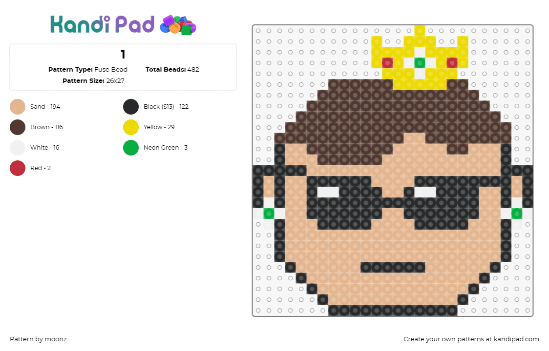 1 - Fuse Bead Pattern by moonz on Kandi Pad - tcnick3,streamer,gaming,youtube,crown,digital,royal,brown,tan