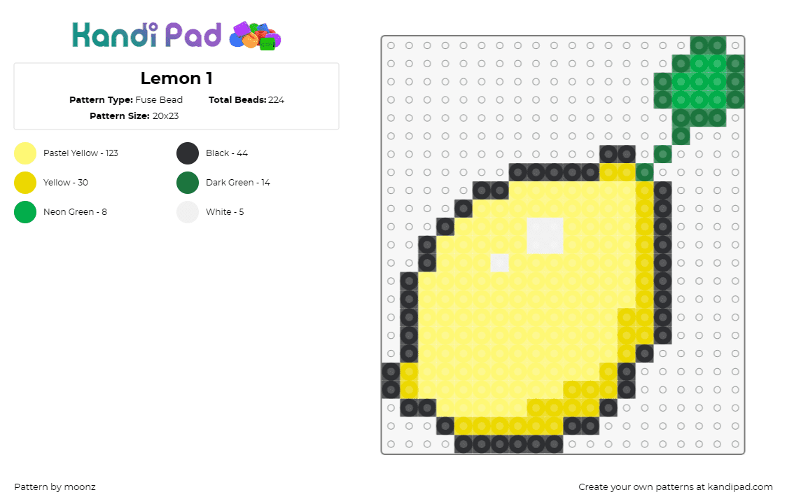 Lemon 1 - Fuse Bead Pattern by moonz on Kandi Pad - lemon,citrus,fruit,food,summer,yellow