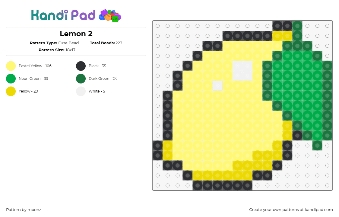 Lemon 2 - Fuse Bead Pattern by moonz on Kandi Pad - lemon,citrus,fruit,food,summer,yellow,green