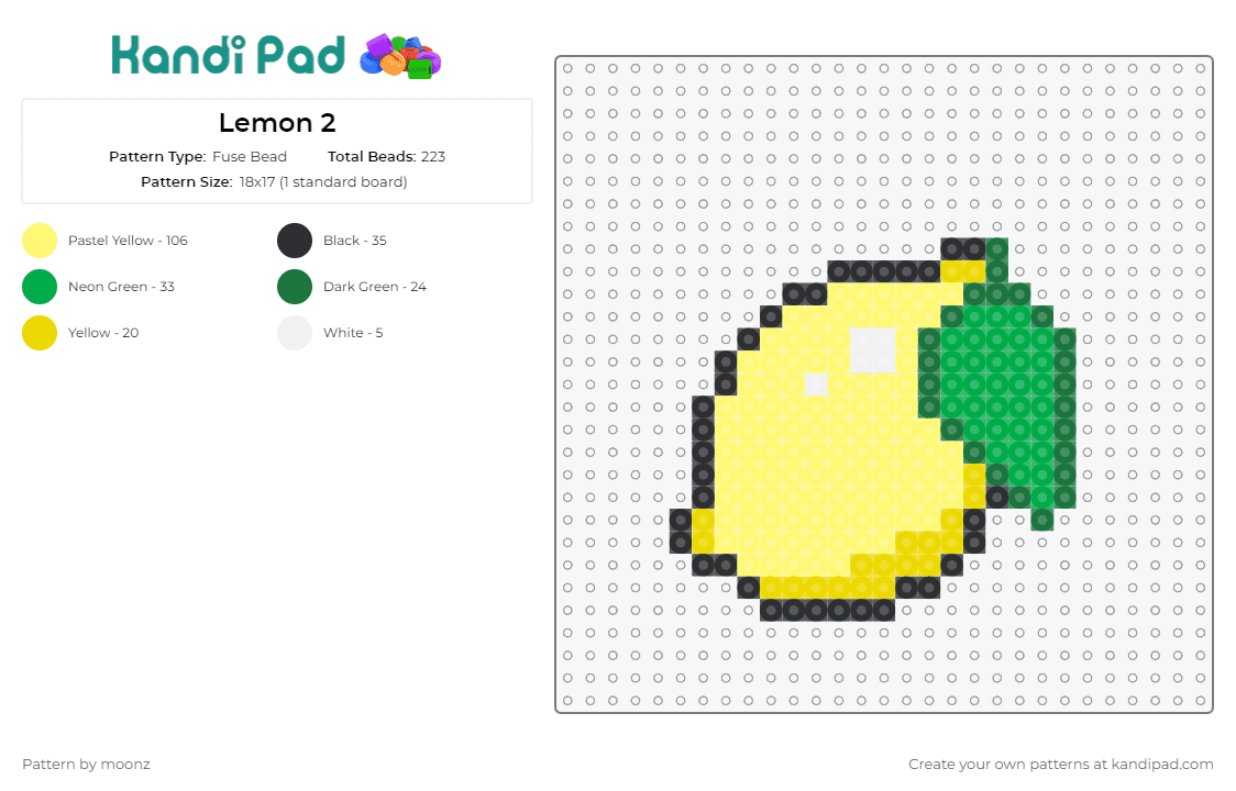 Lemon 2 - Fuse Bead Pattern by moonz on Kandi Pad - lemon,citrus,fruit,food,summer,yellow,green