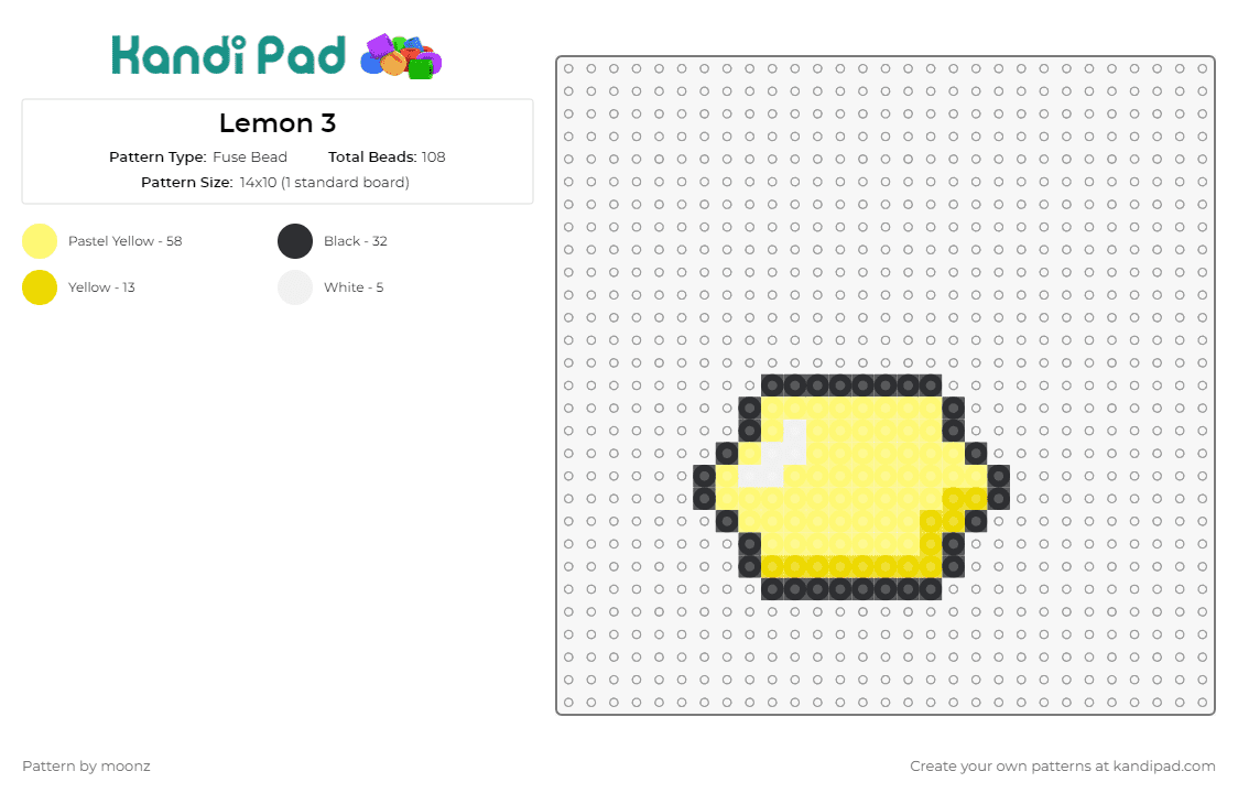 Lemon 3 - Fuse Bead Pattern by moonz on Kandi Pad - lemon,citrus,fruit,food,summer,yellow