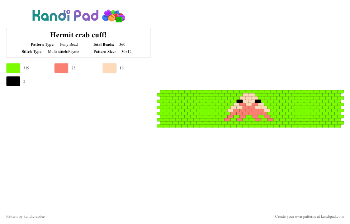 Hermit crab cuff! - Pony Bead Pattern by bubsurlocalkandicrabcom on Kandi Pad - green