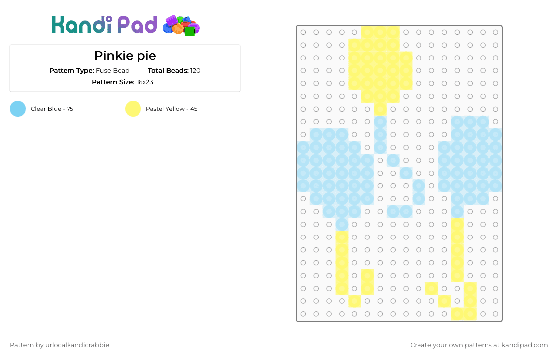 Pinkie pie - Fuse Bead Pattern by urlocalkandicrabbie on Kandi Pad - yellow,light blue