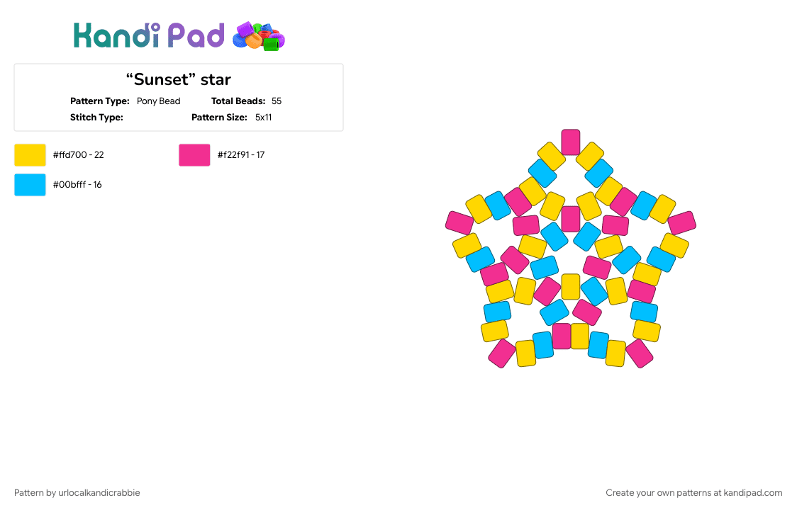 “Sunset” star - Pony Bead Pattern by urlocalkandicrabbie on Kandi Pad - yellow