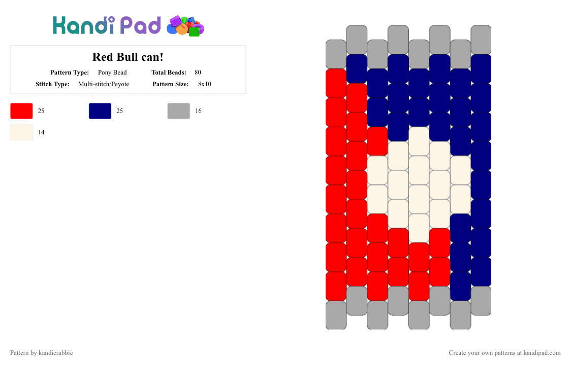 Red Bull can! - Pony Bead Pattern by urlocalkandicrabbie on Kandi Pad - red,purple
