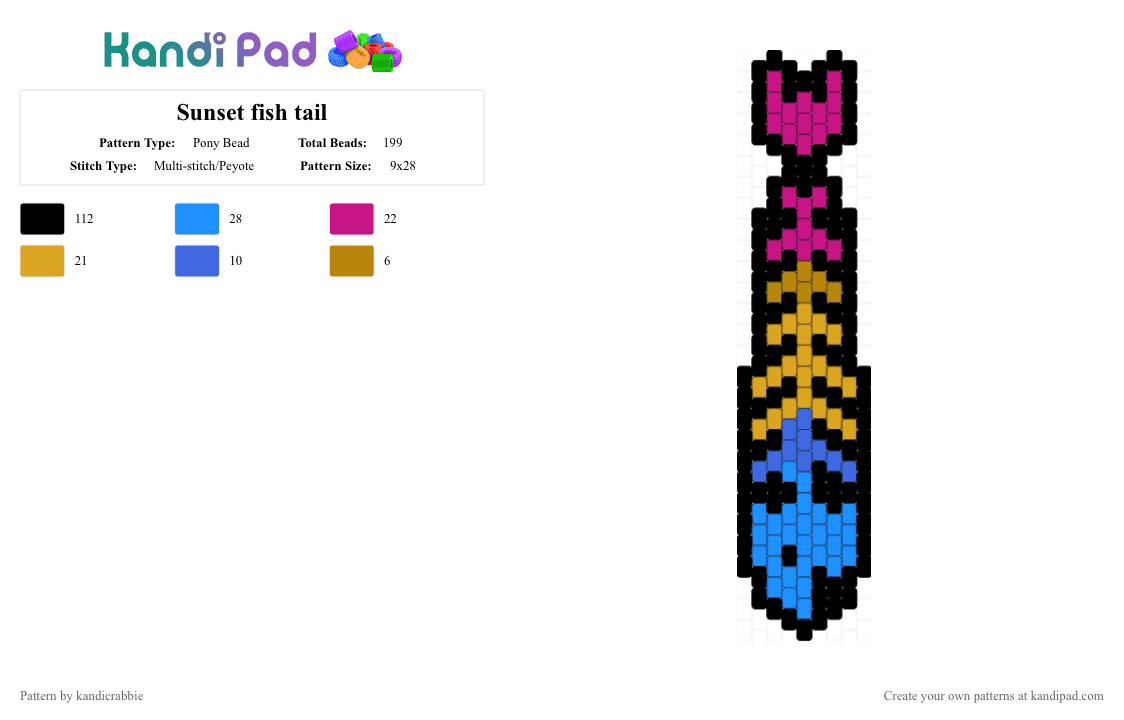 Sunset fish tail - Pony Bead Pattern by bubsurlocalkandicrabcom on Kandi Pad - black,pink,orange,light blue