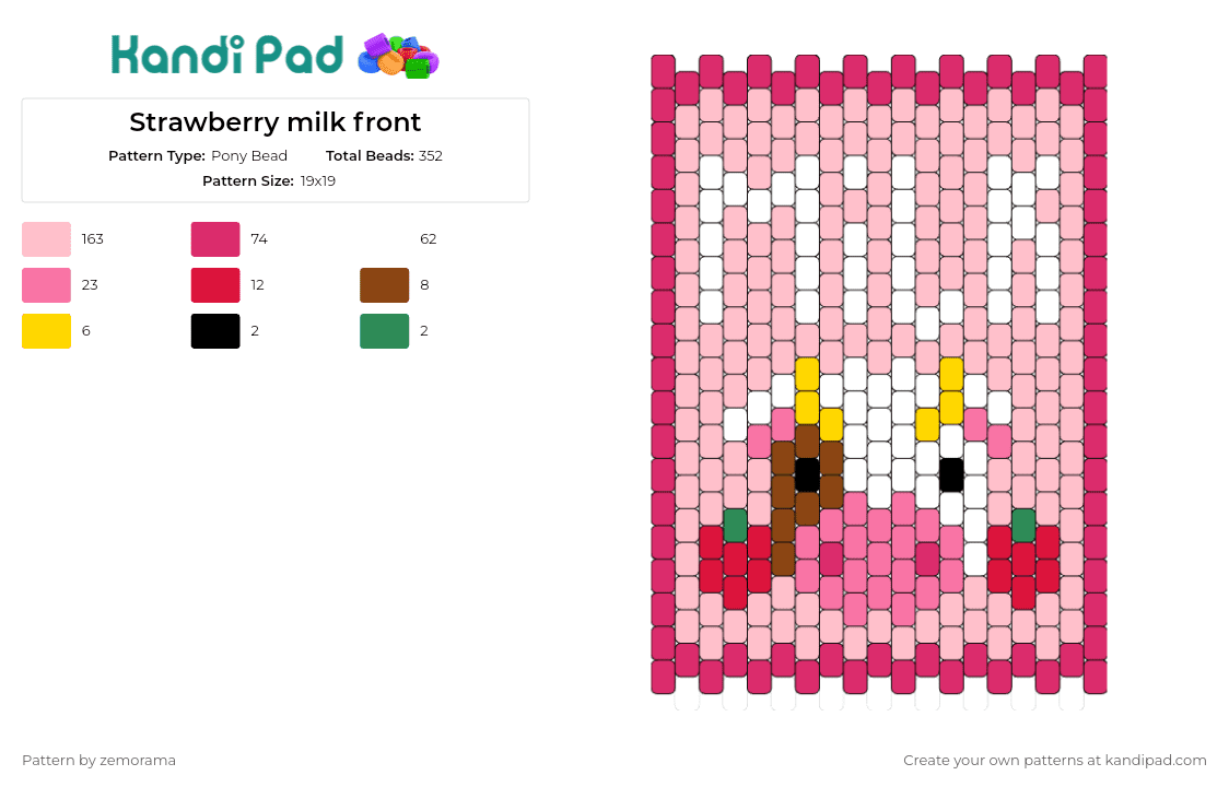 Strawberry milk front - Pony Bead Pattern by zemorama on Kandi Pad - milk,strawberry,cow,bag,panel,pink,white