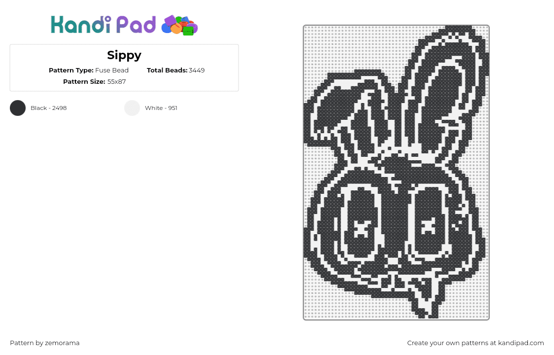 Sippy - Fuse Bead Pattern by zemorama on Kandi Pad - sippy,bunny,logo,dj,music,edm,silly,trippy,sticker,black,white