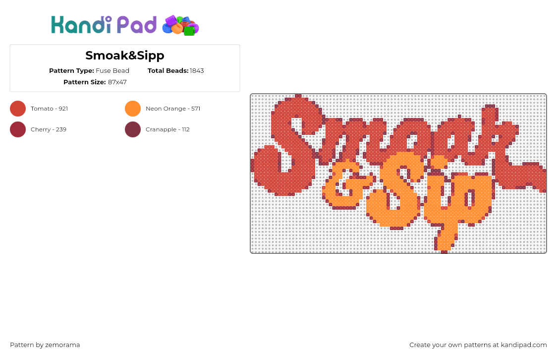 Smoak&Sipp - Fuse Bead Pattern by zemorama on Kandi Pad - smoakland,sippy,smoak and sip,logo,sign,music,dj,edm,dubstep,red,orange,purple