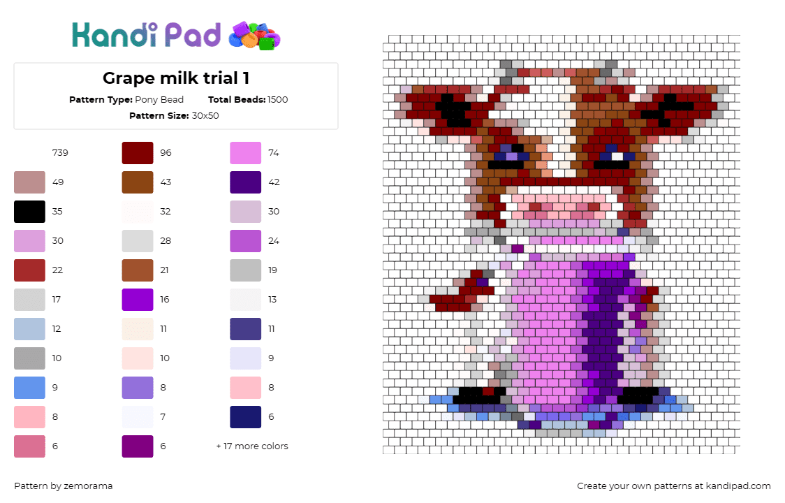 Grape milk trial 1 - Pony Bead Pattern by zemorama on Kandi Pad - cow,milk,grape,farm,animal,purple,brown