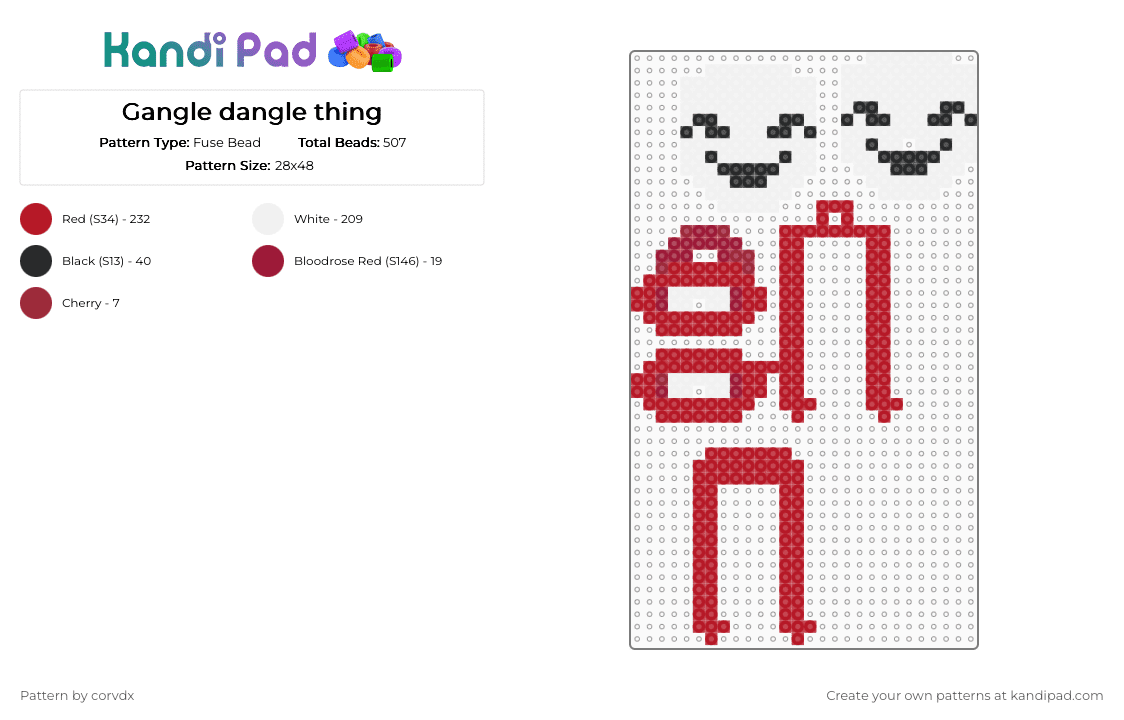 Gangle dangle thing - Fuse Bead Pattern by corvdx on Kandi Pad - white,red,gangle,tdac