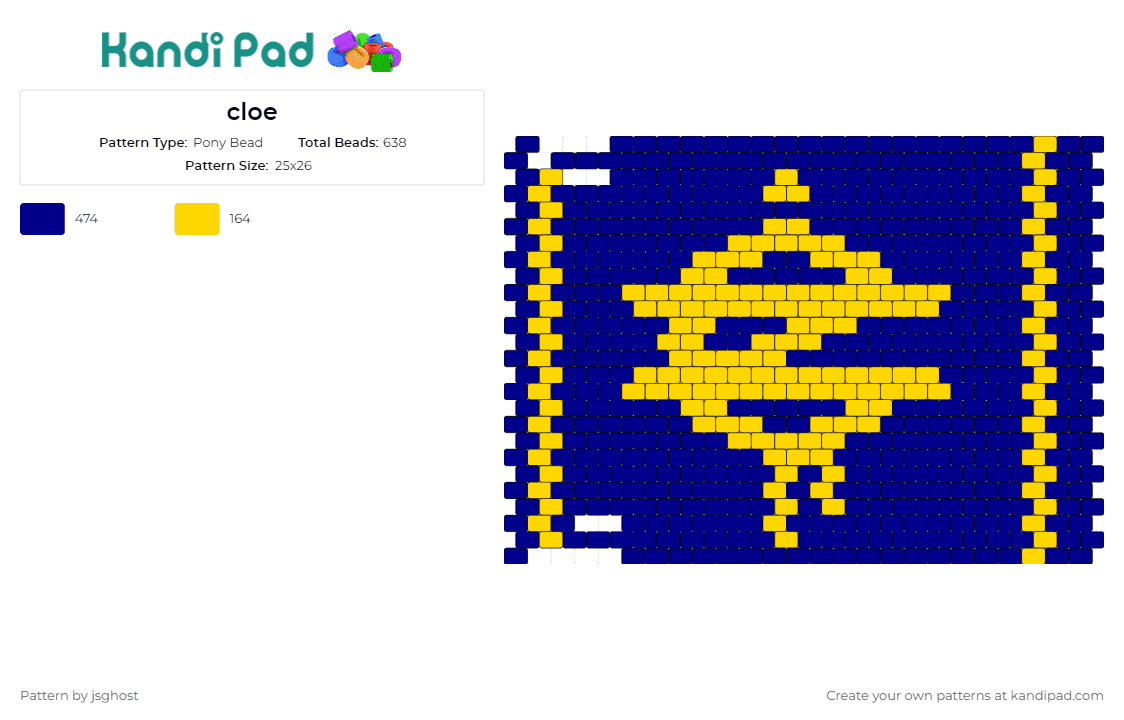 cloe - Pony Bead Pattern by jsghost on Kandi Pad - clozee,dj,edm,music,logo,panel,yellow,blue
