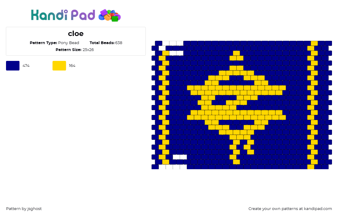 cloe - Pony Bead Pattern by jsghost on Kandi Pad - clozee,dj,edm,music,logo,panel,yellow,blue