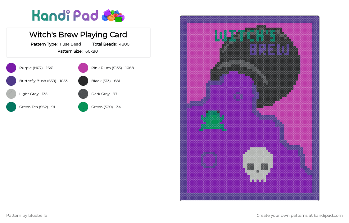 Witch\'s Brew Playing Card - Fuse Bead Pattern by bluebelle on Kandi Pad - purple,pink,cotdtradingcardgames,trading card games,playing cards,witches