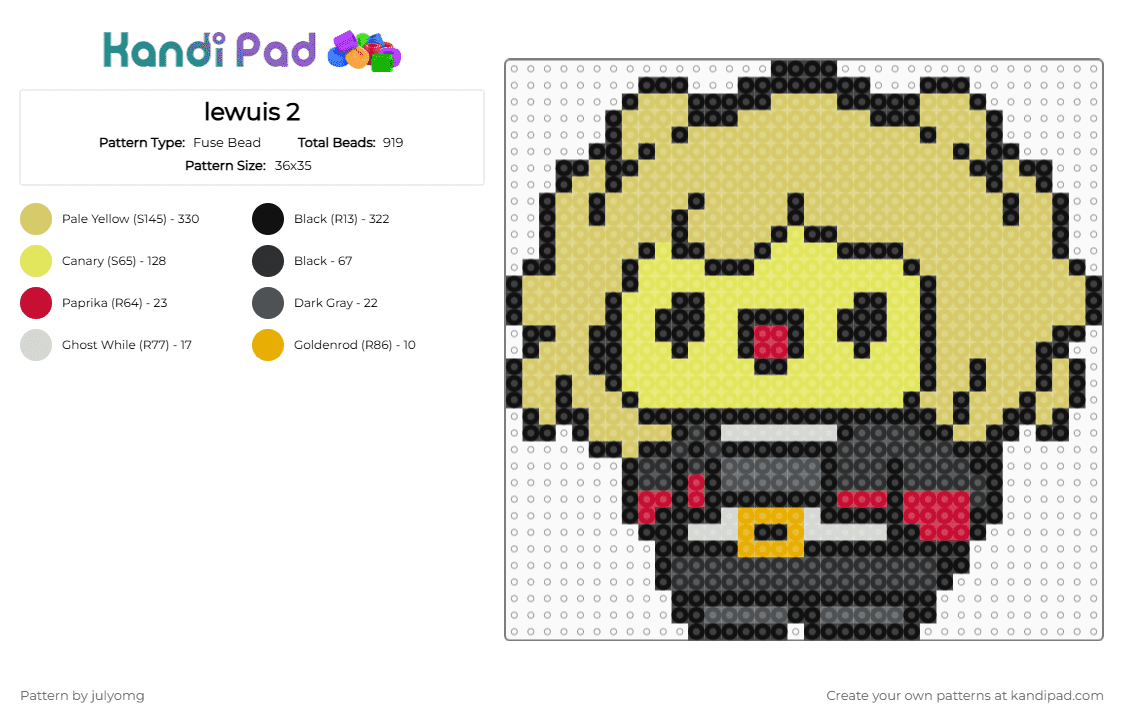 lewuis 2 - Fuse Bead Pattern by julyomg on Kandi Pad - yellow