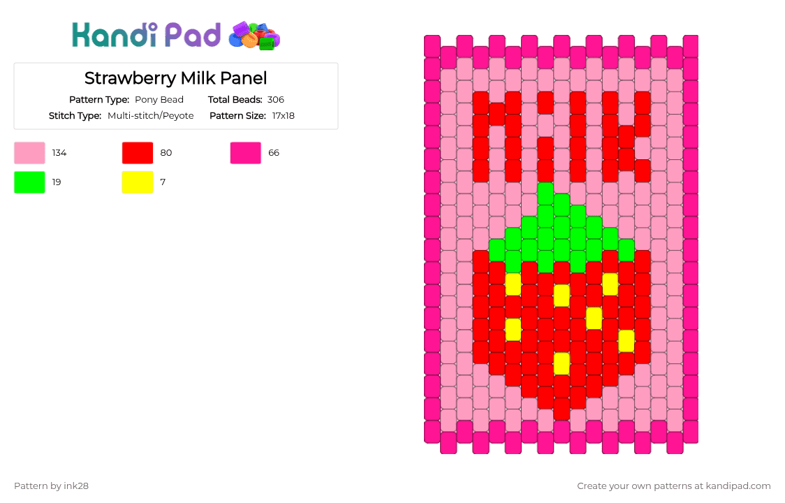 Strawberry Milk Panel - Pony Bead Pattern by ink28 on Kandi Pad - pink,red,strawberry,milk,strawberry milk,panel